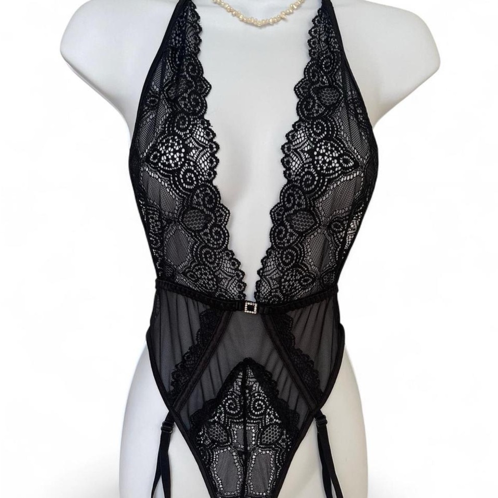 Vintage Shirley of Hollywood Black Lace Bodysuit